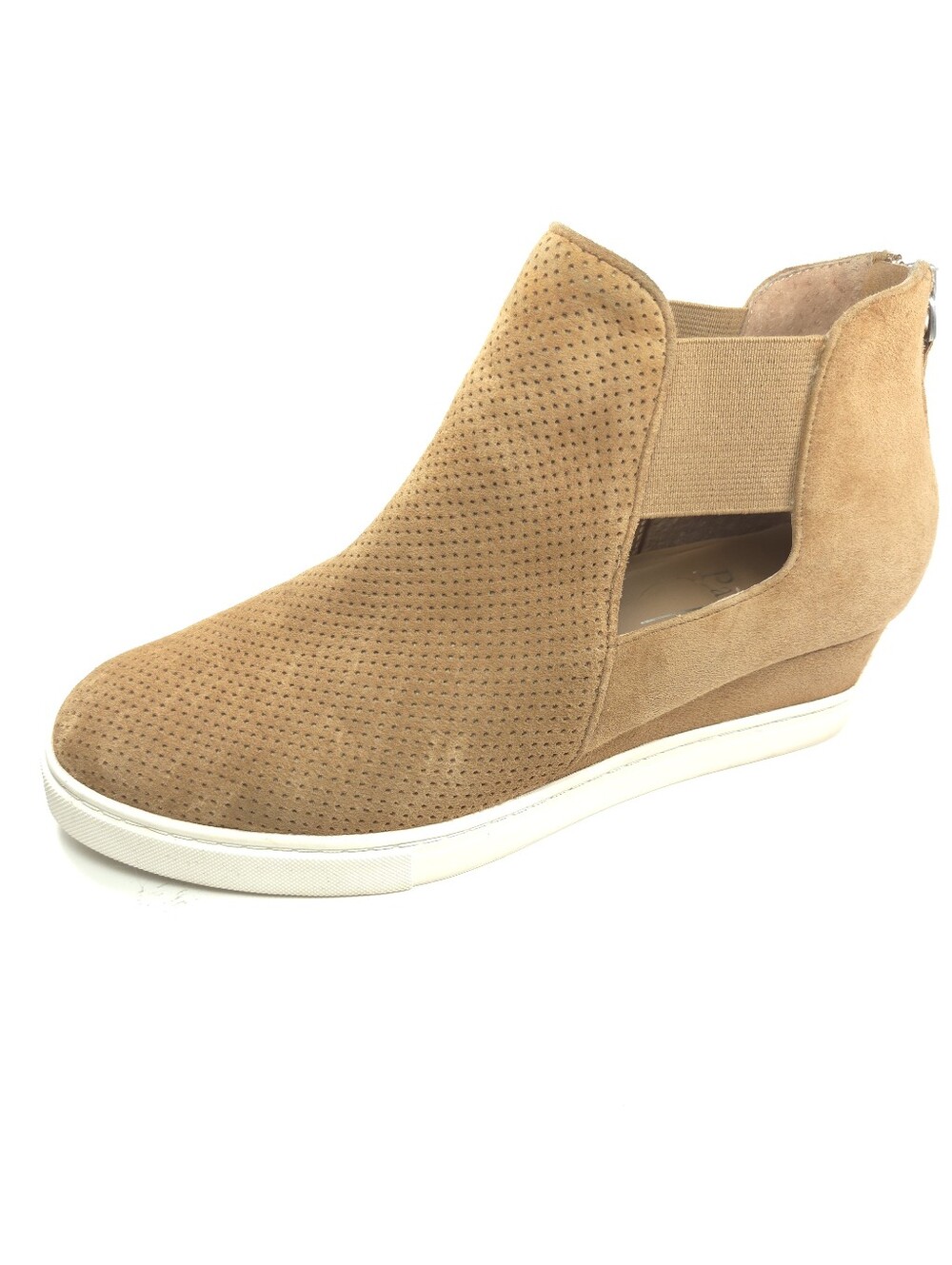 Linea Paolo Amanda Tan Suede Perforated Hidden‑Wedge Zip Bootie Sz 6.5